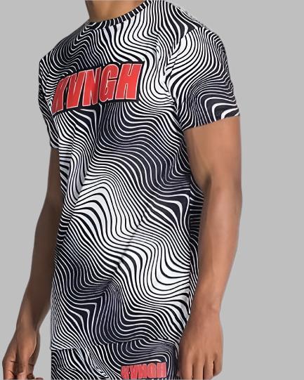 GIANNI KAVANAGH Black&White Wavy Psychedelic Insanity T-shirt for Unisex