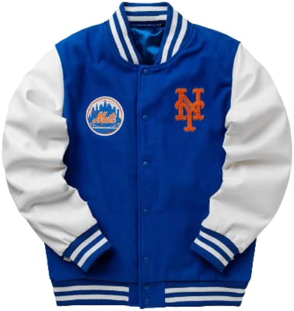 NUEVA ERA: Chaqueta de béisbol azul marino y blanca de los METS