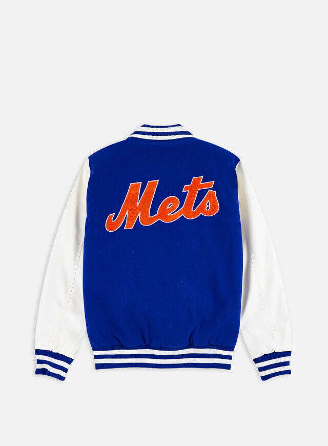 NUEVA ERA: Chaqueta de béisbol azul marino y blanca de los METS