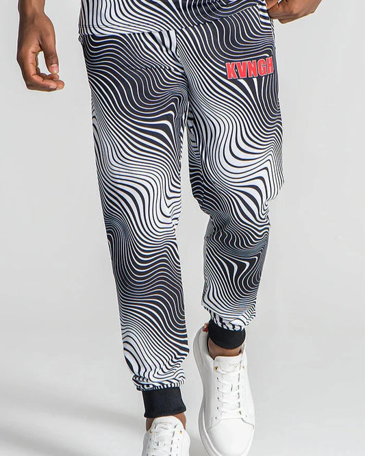 GIANNI KAVANAGH Black&White Wavy Psychedelic Insanity Joggers for Unisex