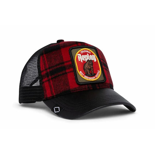 REPLAY :  Black & DarkRed Checkered Baseball Cap, Original Replay Not Ordinary People for UNISEX, ONE SIZE with Adjustable Snapback